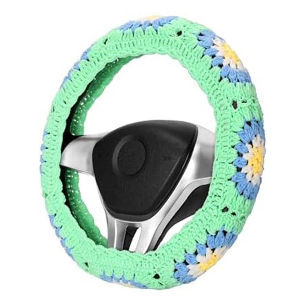Cute Crochet Steering Wheel Cover Boho Women's Sunflower Pattern 14-15IN
